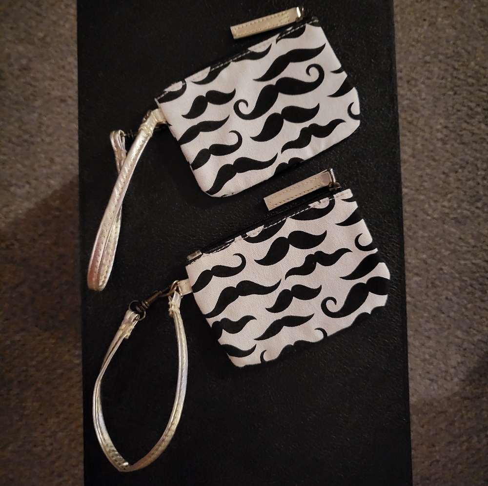 Mustache Print Cotton Canvas Zippered Pouches